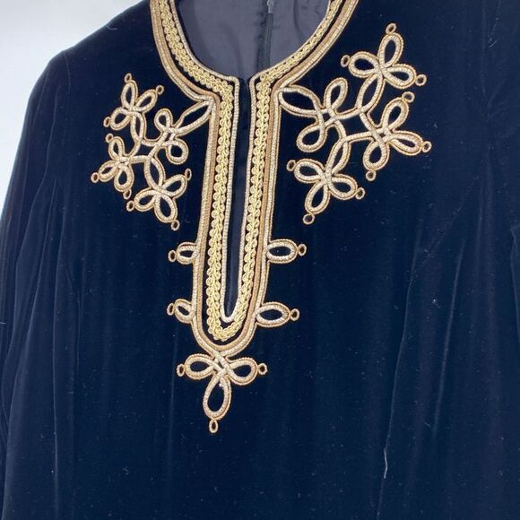 Abe Schrader Vintage Velvet Long Sleeve Tunic Dress Gold Embroidery Black Size 8 - Picture 8 of 16